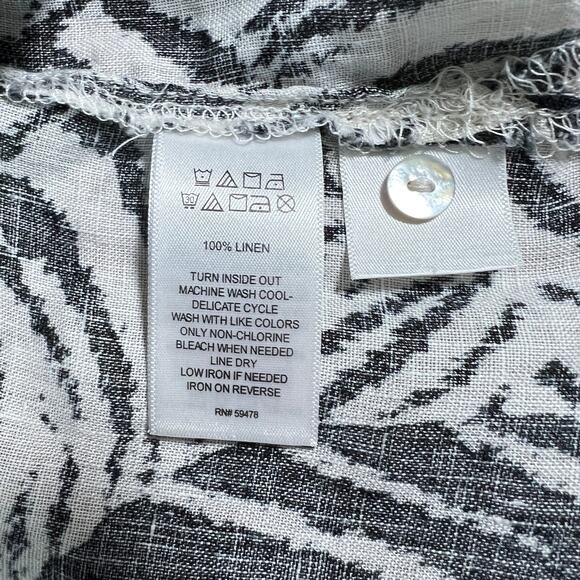 Cynthia‎ Rowley Womens Linen Button Up Tunic White Black Leaves Size 1X Beachy - Picture 6 of 6